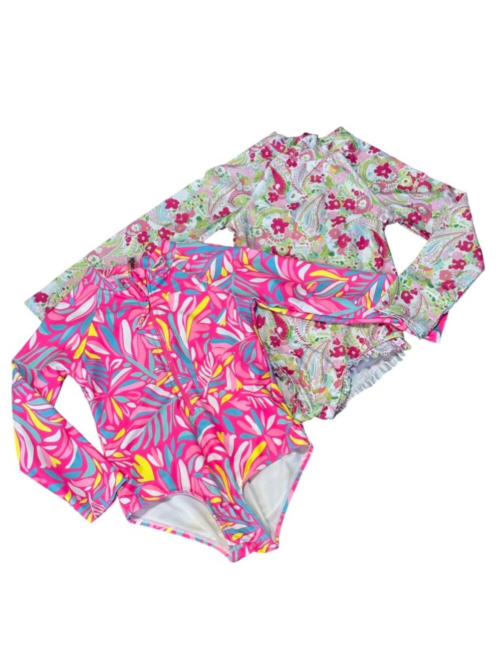 Kids Girls 4T Long Sleeve Floral Rashguard Swimsuits 2-Pack